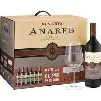 Anares vino tinto reserva doca rioja caja 6 botellas 75 cl 6 copas de regalo