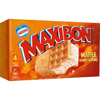 Helado Waffle sándwich nata con trocitos de azúcar caramelizados salados y galleta 560 ml NESTLE MAXIBON