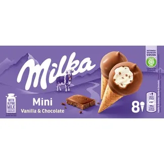 Mini conos de helado de vainilla y chocolate 8 unidades MILKA