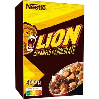 Cereales de desayuno integrales con caramelo y chocolate NESTLE LION