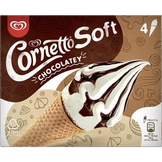 VAINILLA CHOC 4 CORNETTO SOFT Soft cono de helado de vainilla con salsa de hocolate 4 unidades CORNETTO