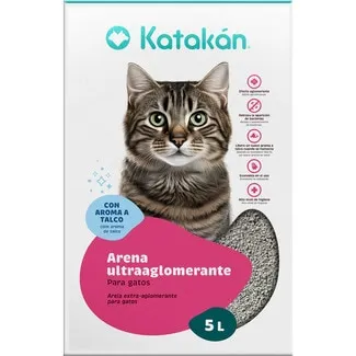 Arena para gatos ultra aglomerante antibacteriana con perfume a talco KATAKAN