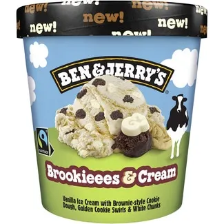 Helado crema de vainilla con trozos de galleta al cacao, remolino de salsa de galleta BEN & JERRY'S