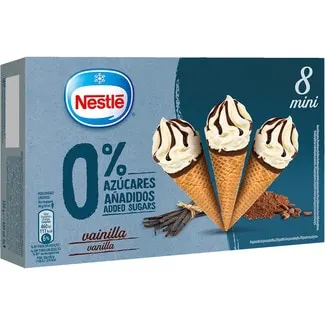 Mini conos de helado de vainilla 0% azúcar añadido 8 unidades NESTLE