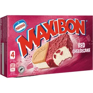 Helado Red Cheesecake sándwich de queso trocitos de frambuesa 4 unidades NESTLE MAXIBON