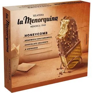 Helado sándwich con caramelo y chocolate crujiente HoneyComb 3 unidades MENORQUINA