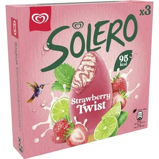 Helado Strawberry Twist de vainilla con sorbete de fresa y lima 3 unidades SOLERO