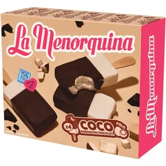 Polos de coco bañados en chocolate 4 unidades MENORQUINA