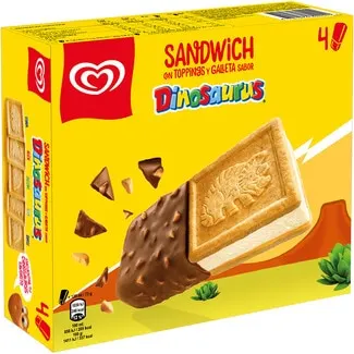 Helado sándwich con toppings y galleta sabor Dinosaurus 4 unidades FRIGO