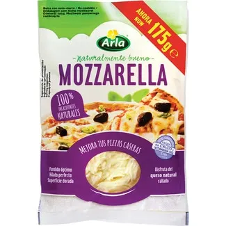 Queso mozzarella de vaca rallado para pizza elaborado con leche pasteurizada ARLA