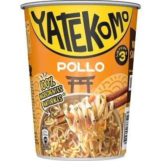 Fideos orientales instantáneos sabor pollo listos en 3 minutos YATEKOMO